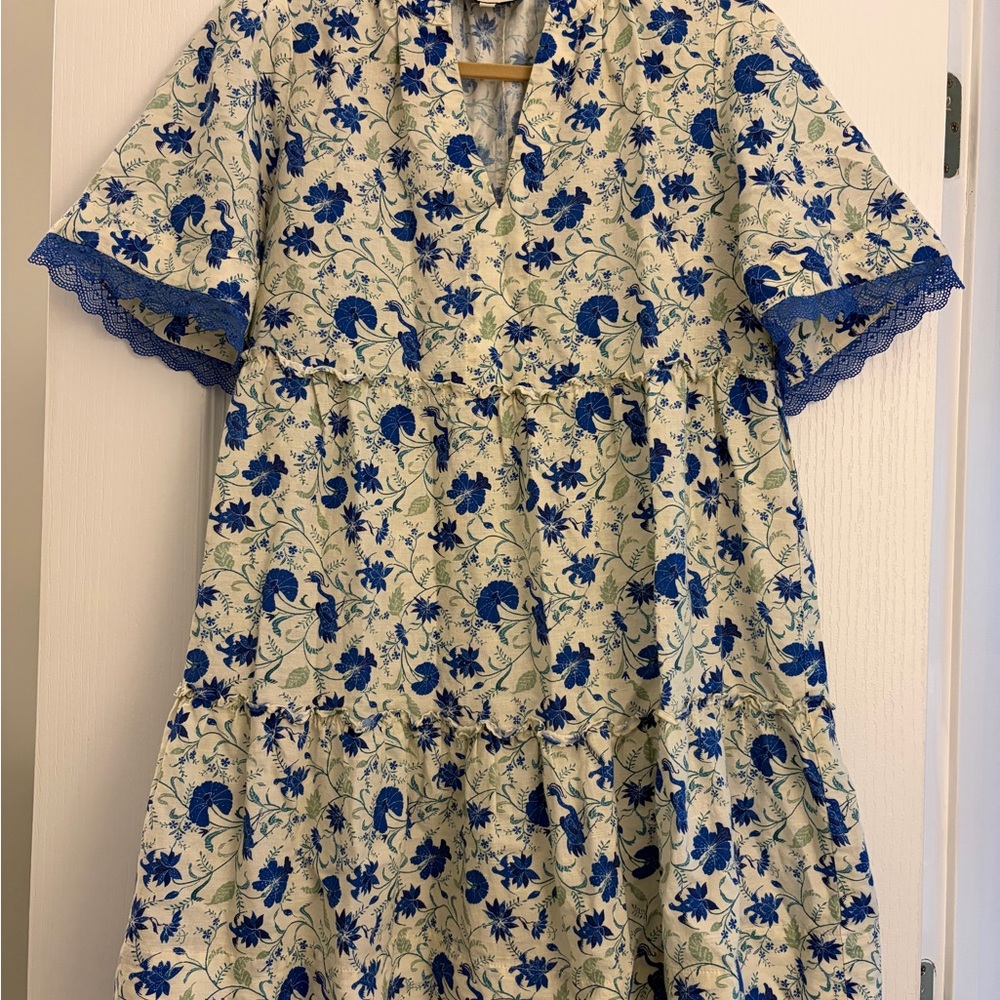 Tuckernuck Blue Green Floral V-Neck Women’s Dress - Picture 5 of 5